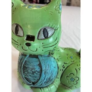 Yarn Holder Feeder Cat Vintage Green Blue Lorrie Designs
